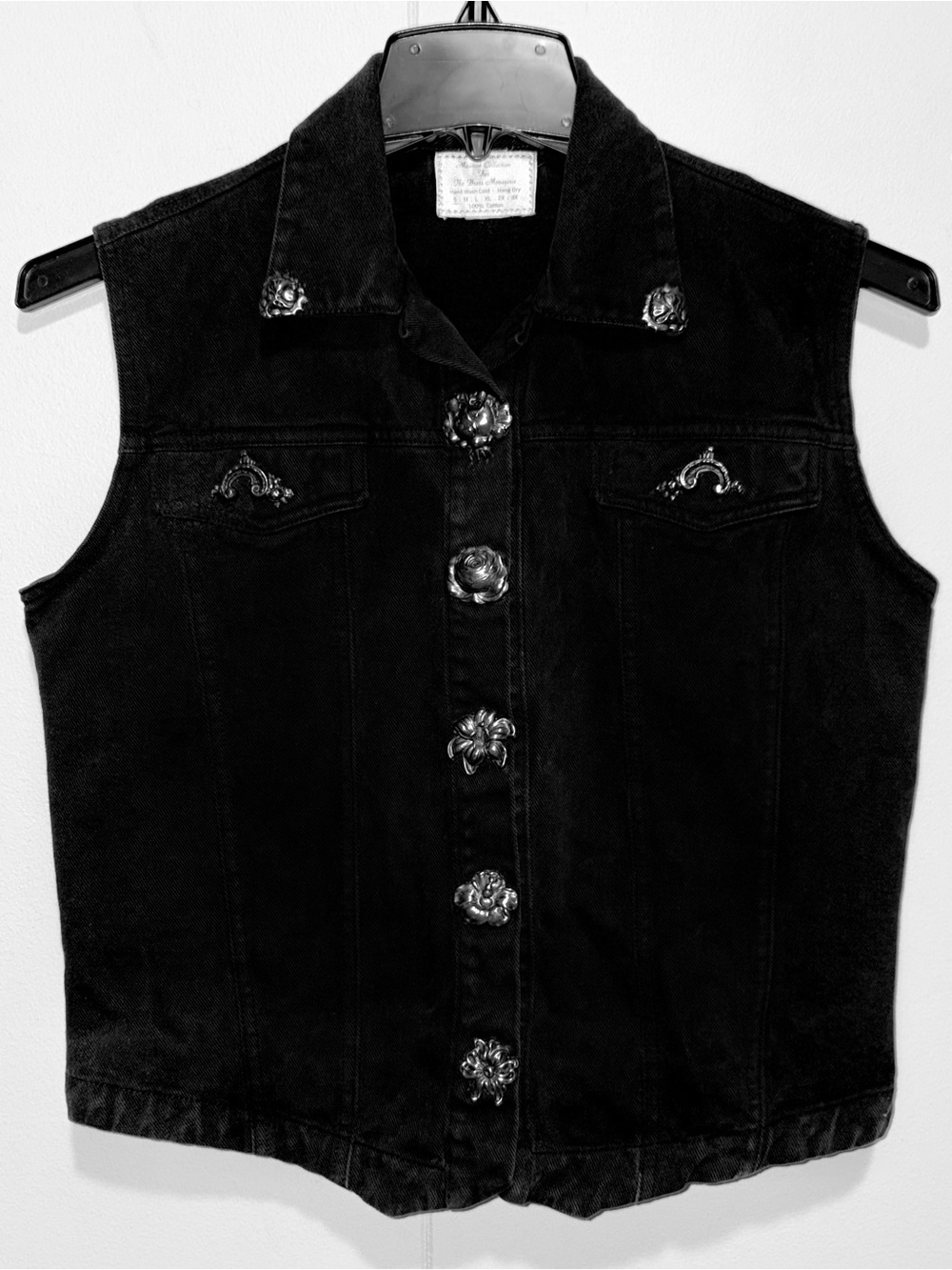 Vintage Museum Collection Brass Menagerie Black Denim Vest Women S Ornate Snaps